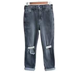 Hollister Ultra High Rise Mom Jeans 3R W26 L27 Ripped Grey Vintage Stretch